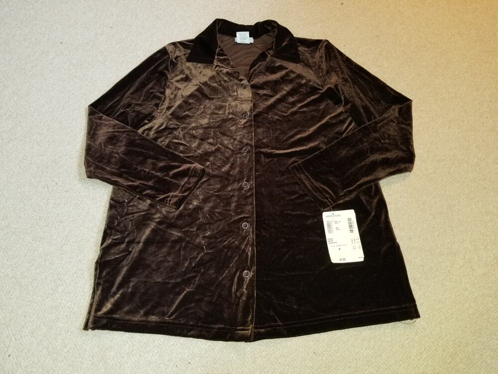 NWT Womens Top-HOT COTTON-MARC WARE-brown velvet button-up Casual elegance-M